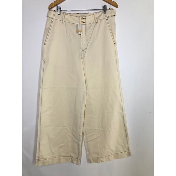 Madewell Button Tab Pants Wide Legs High Rise Denim Antique Cream NWT Size 10 - Picture 7 of 14